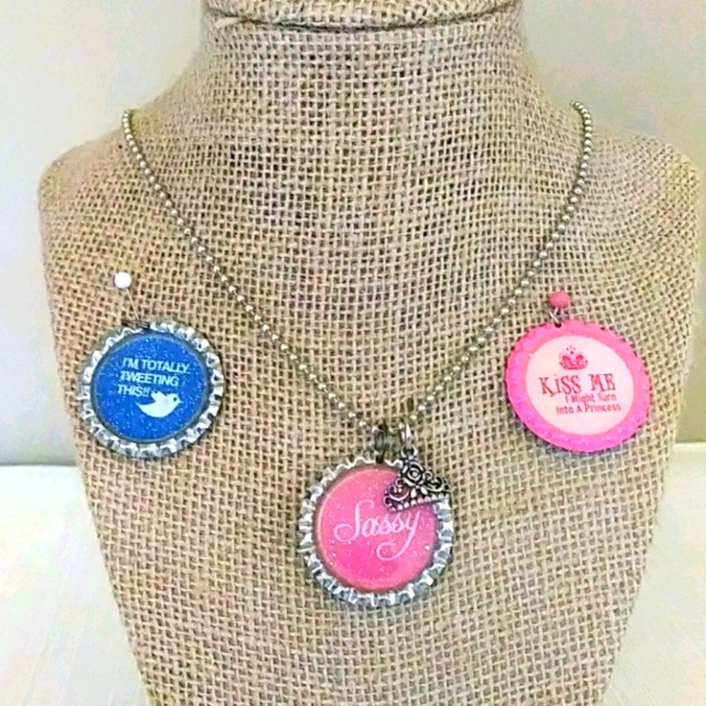 Bottle Cap Necklace with 3 Lockets